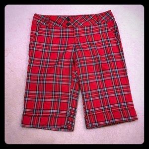 Funky L.E.I. Red Plaid 3/4 thigh pants